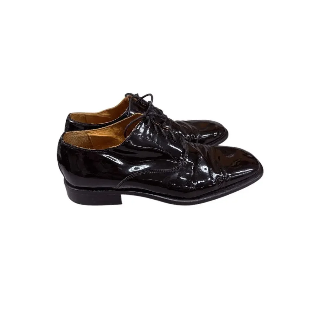 Romano Italy Black Patent Leather Oxford Lace Up Shoes Mens 8.5 Handmade